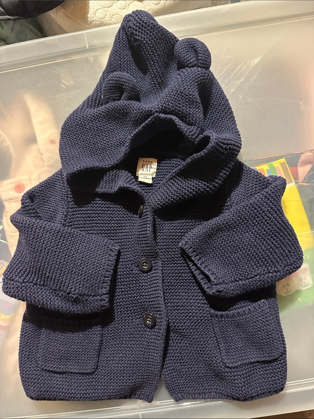 GAP Navy Hooded Baby Cardigan with Ear Details 3-6M